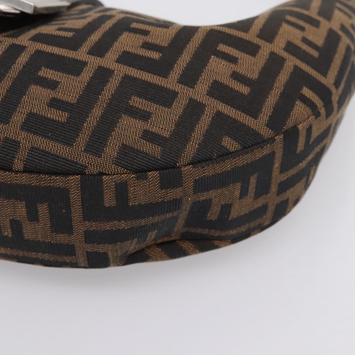 FENDI Zucca Canvas Mamma Baguette Shoulder Bag Brown Silver Auth bs36368SAM