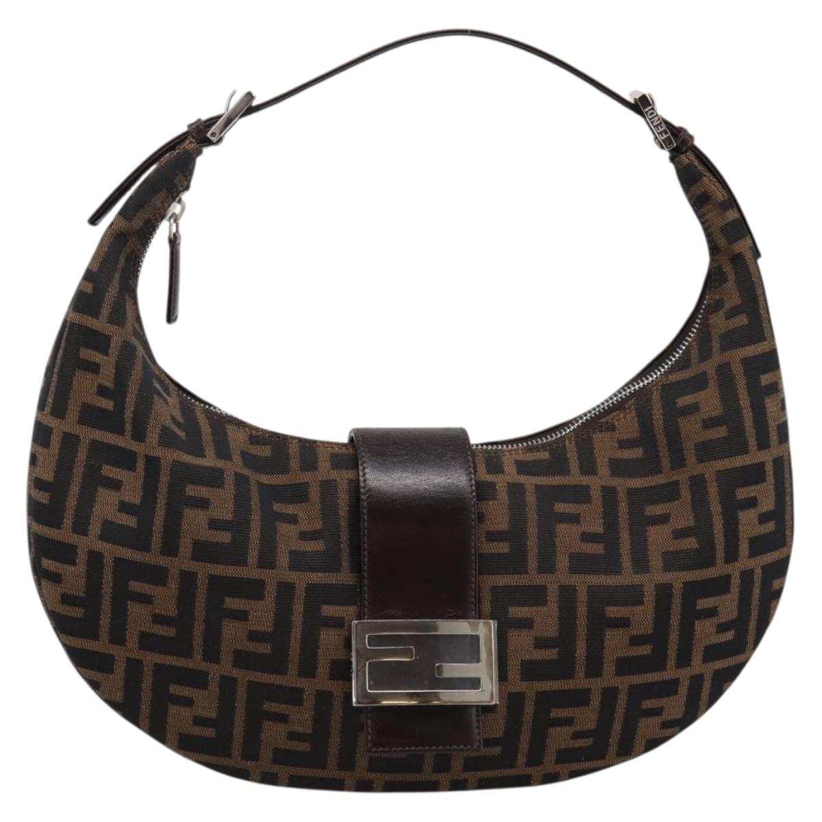 FENDI Zucca Canvas Mamma Baguette Shoulder Bag Brown Silver Auth bs36368SAM