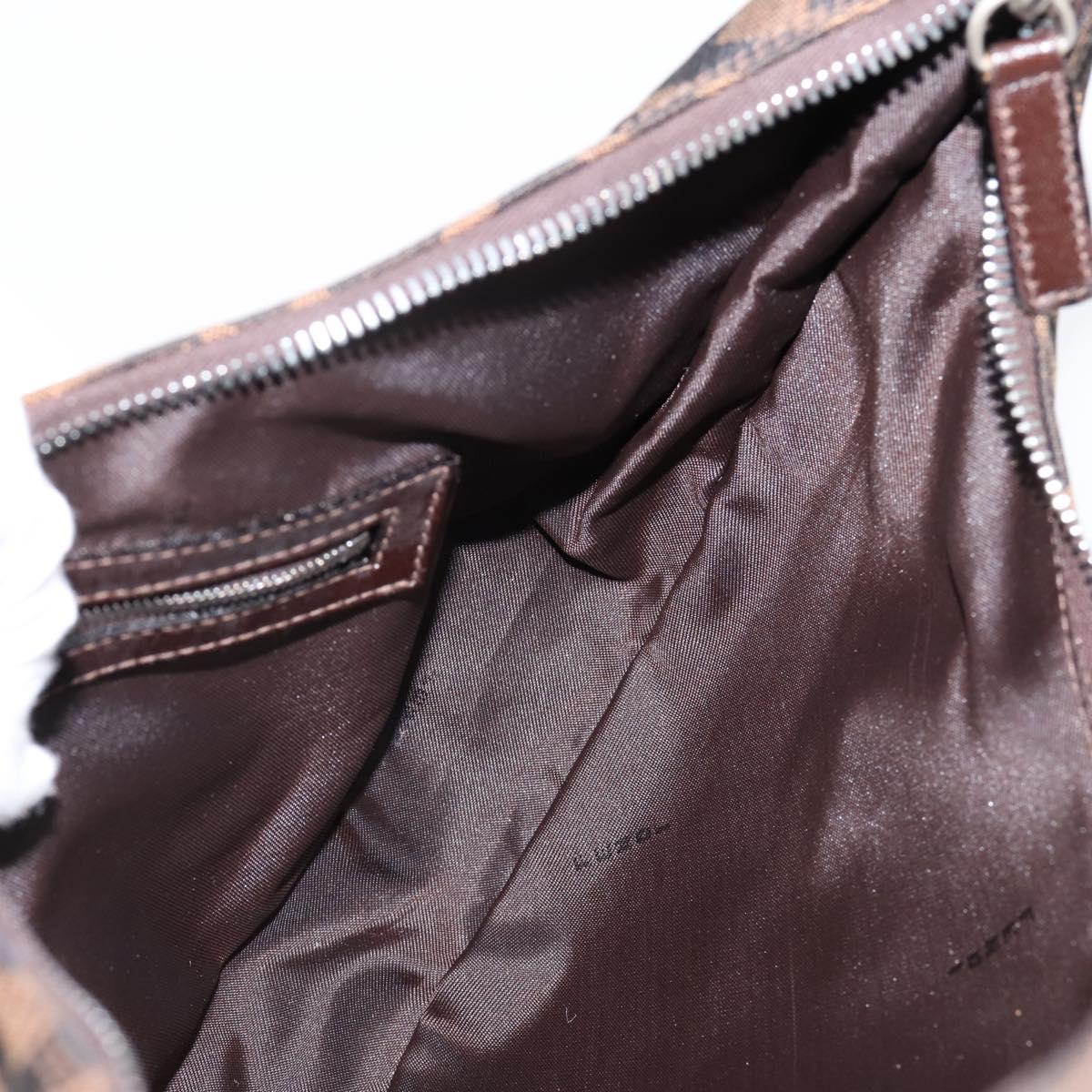 FENDI Zucca Canvas Mamma Baguette Shoulder Bag Brown Silver Auth bs36368SAM