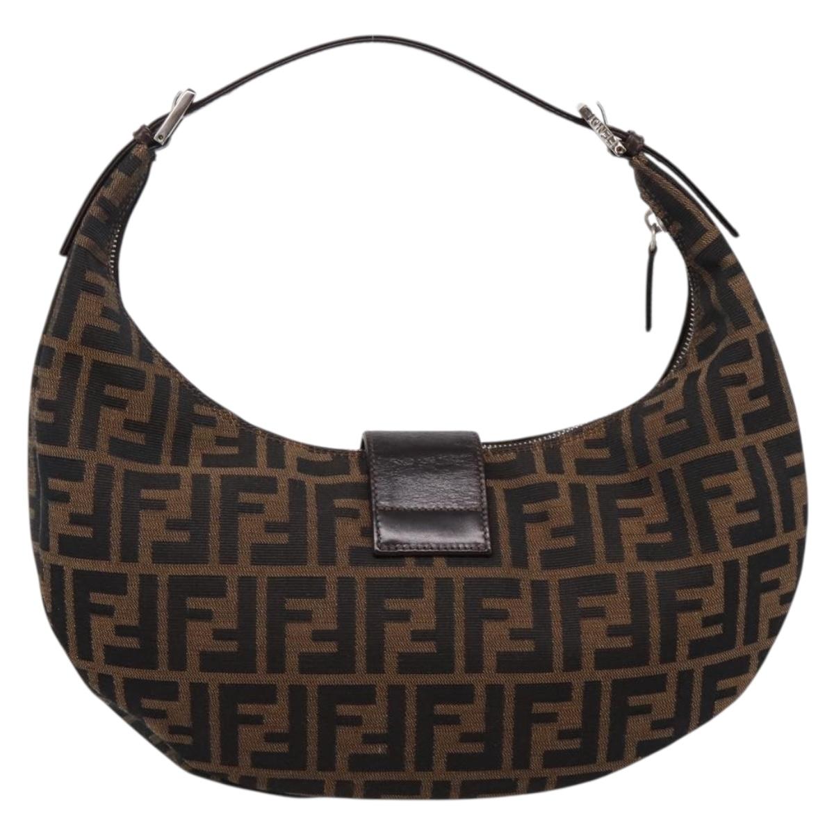 FENDI Zucca Canvas Mamma Baguette Shoulder Bag Brown Silver Auth bs36368SAM
