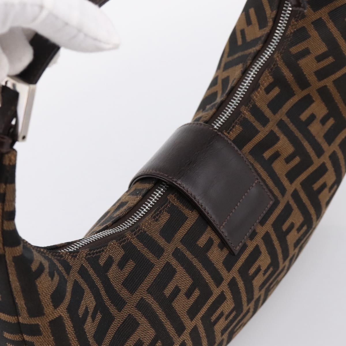 FENDI Zucca Canvas Mamma Baguette Shoulder Bag Brown Silver Auth bs36368SAM