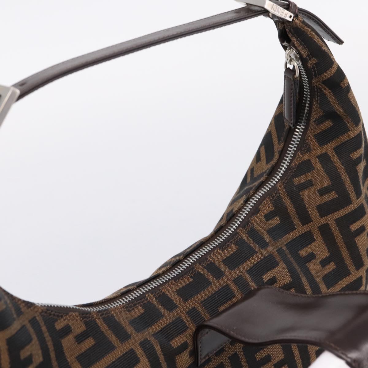 FENDI Zucca Canvas Mamma Baguette Shoulder Bag Brown Silver Auth bs36368SAM