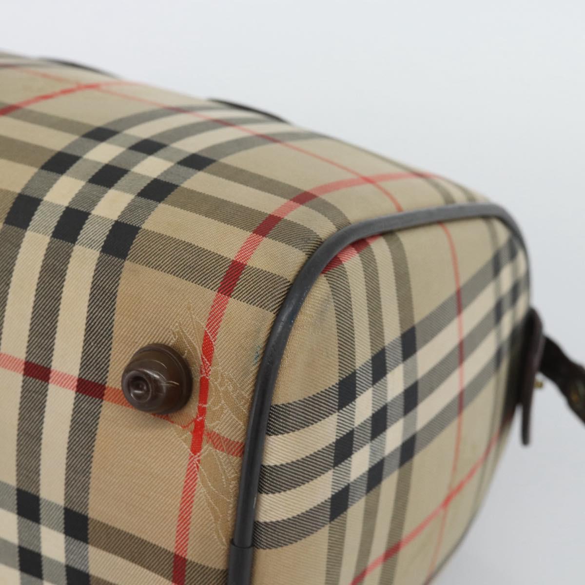 Burberrys Nova Check Boston Bag Canvas Beige Gold Auth bs36369
