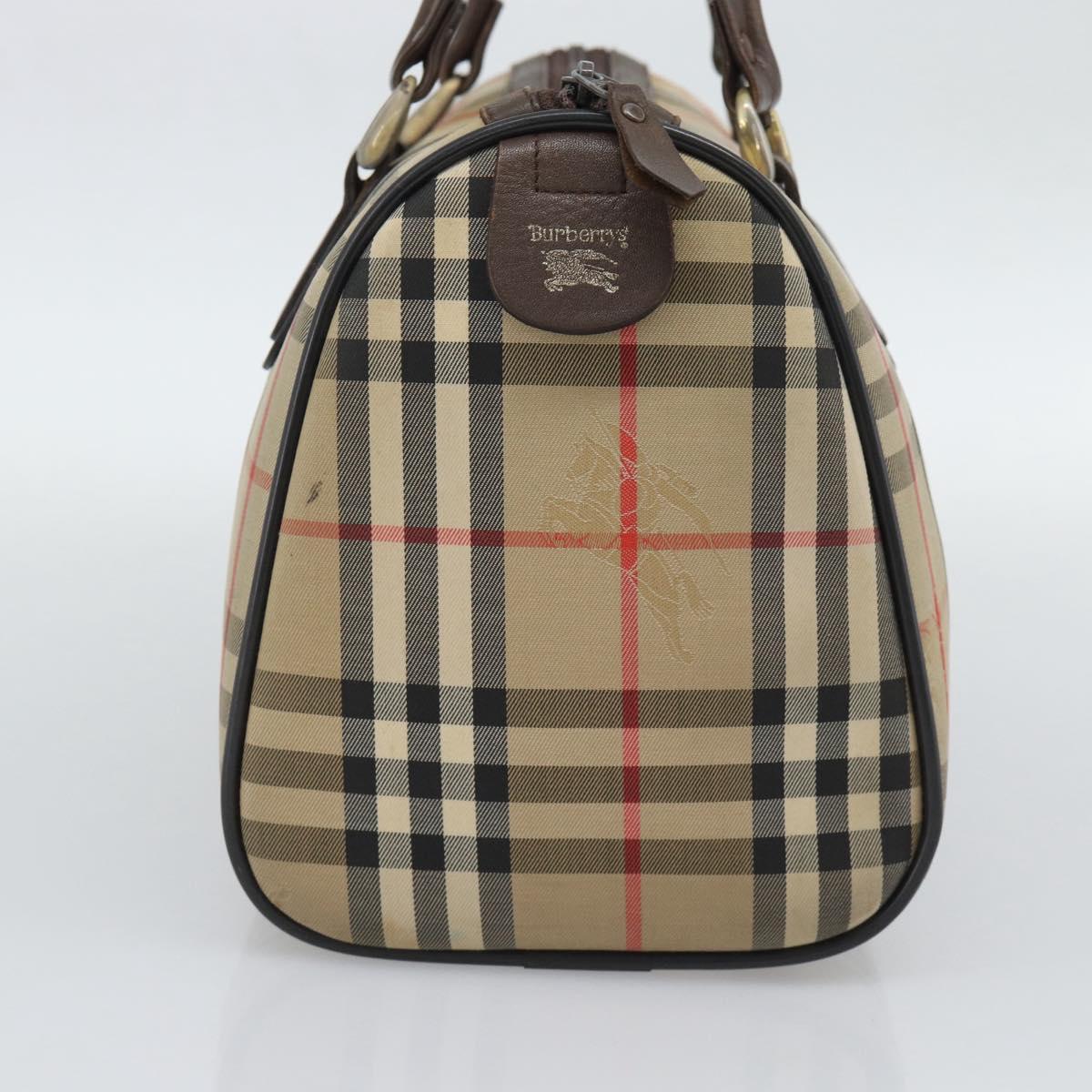 Burberrys Nova Check Boston Bag Canvas Beige Gold Auth bs36369