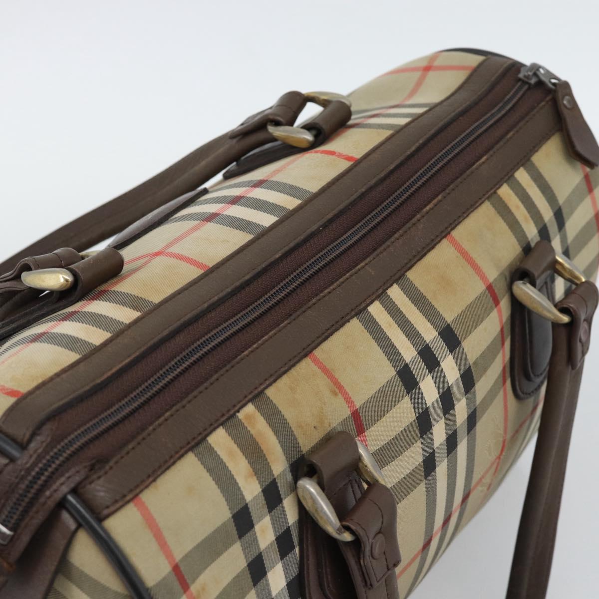 Burberrys Nova Check Boston Bag Canvas Beige Gold Auth bs36369