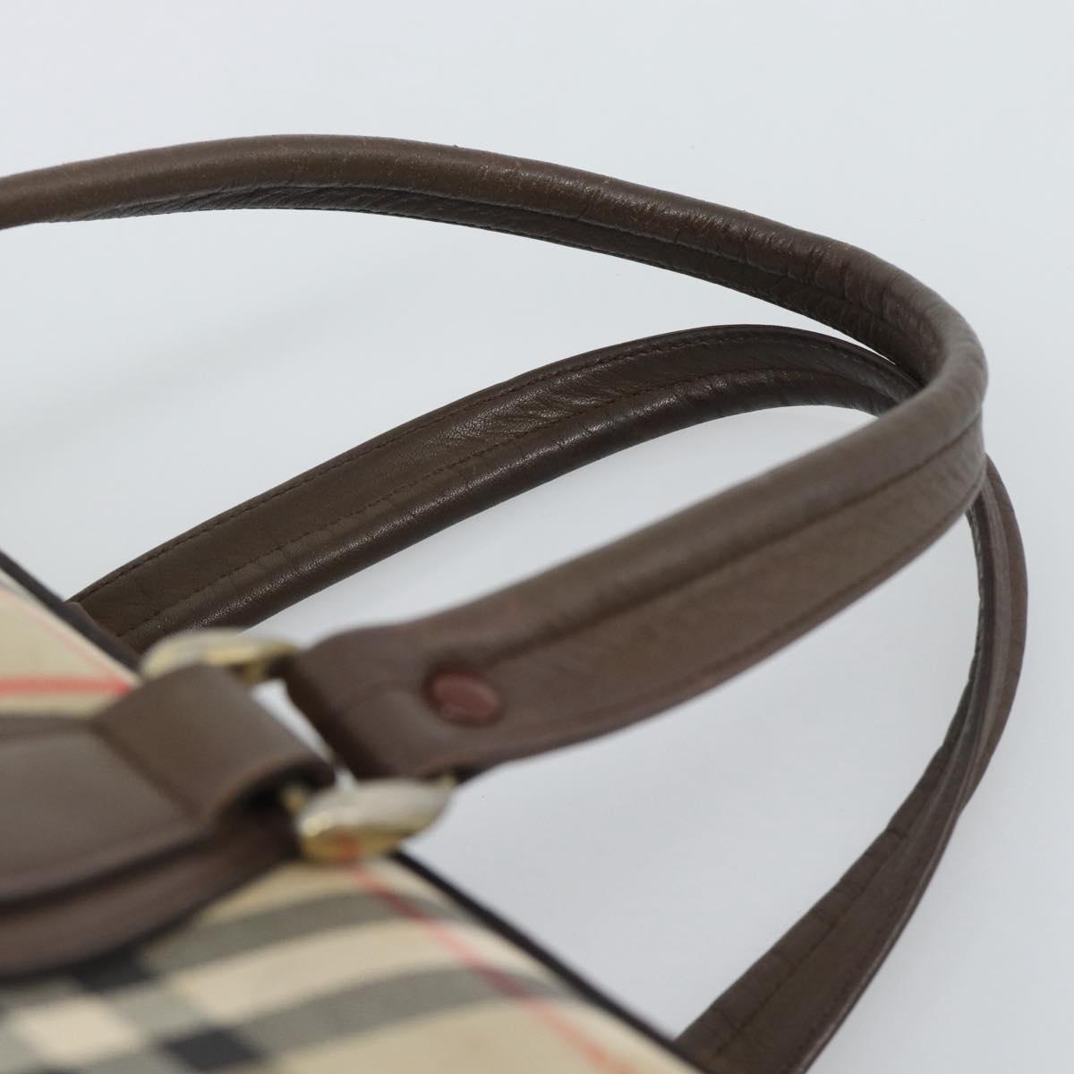 Burberrys Nova Check Boston Bag Canvas Beige Gold Auth bs36369
