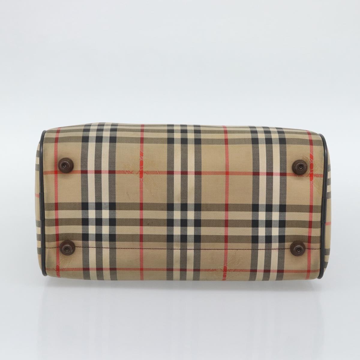 Burberrys Nova Check Boston Bag Canvas Beige Gold Auth bs36369