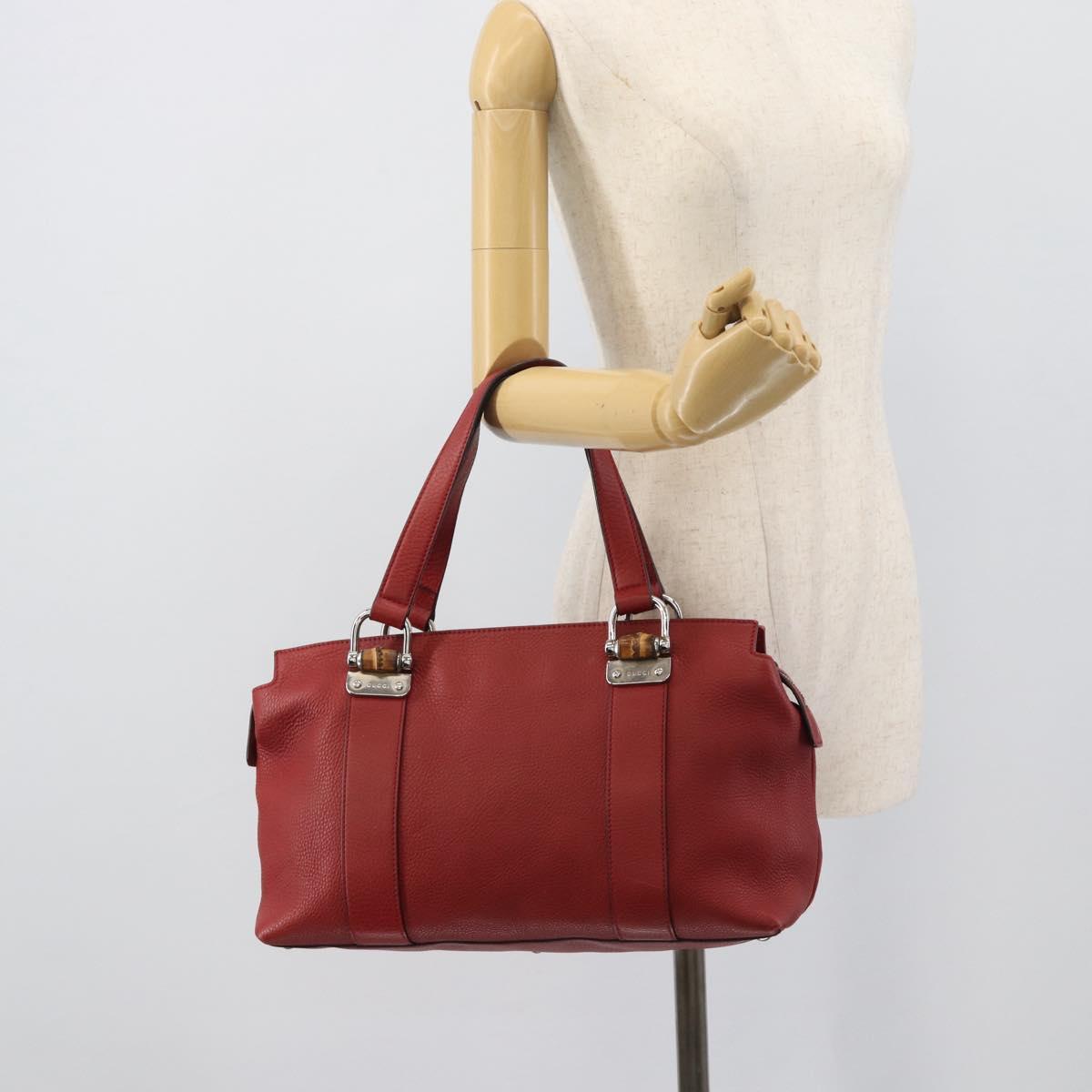 GUCCI Hand Bag Leather outlet Red Silver 355772 Auth bs36389
