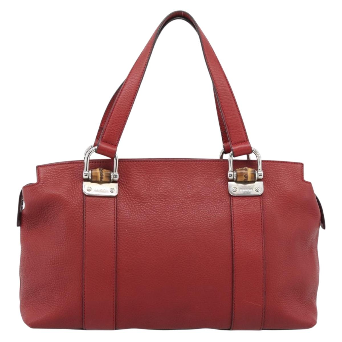 GUCCI Hand Bag Leather outlet Red Silver 355772 Auth bs36389