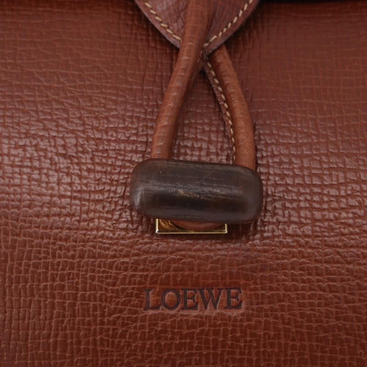 LOEWE Hand Bag Leather Brown Gold Auth bs36390