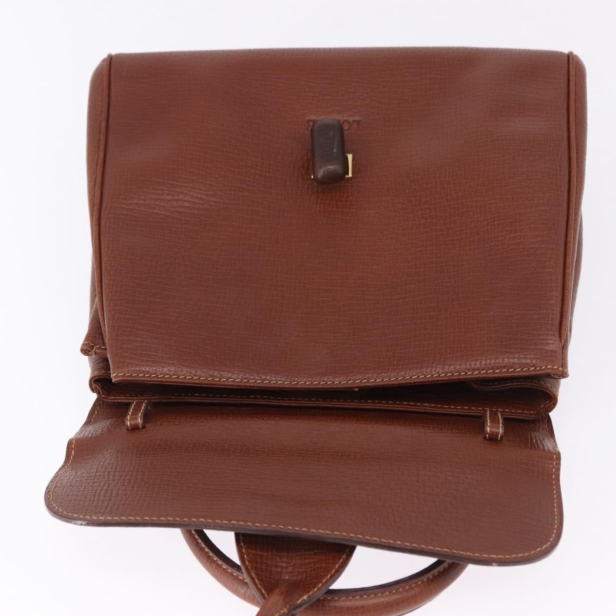LOEWE Hand Bag Leather Brown Gold Auth bs36390