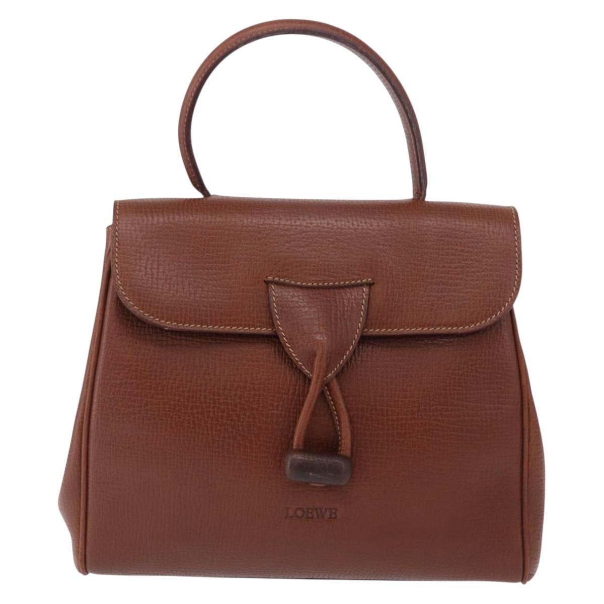 LOEWE Hand Bag Leather Brown Gold Auth bs36390