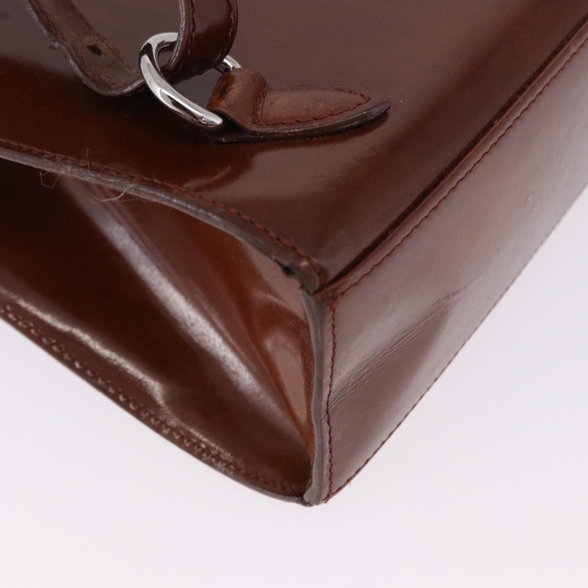 CARTIER Backpack Patent Leather Brown Silver Auth bs36391