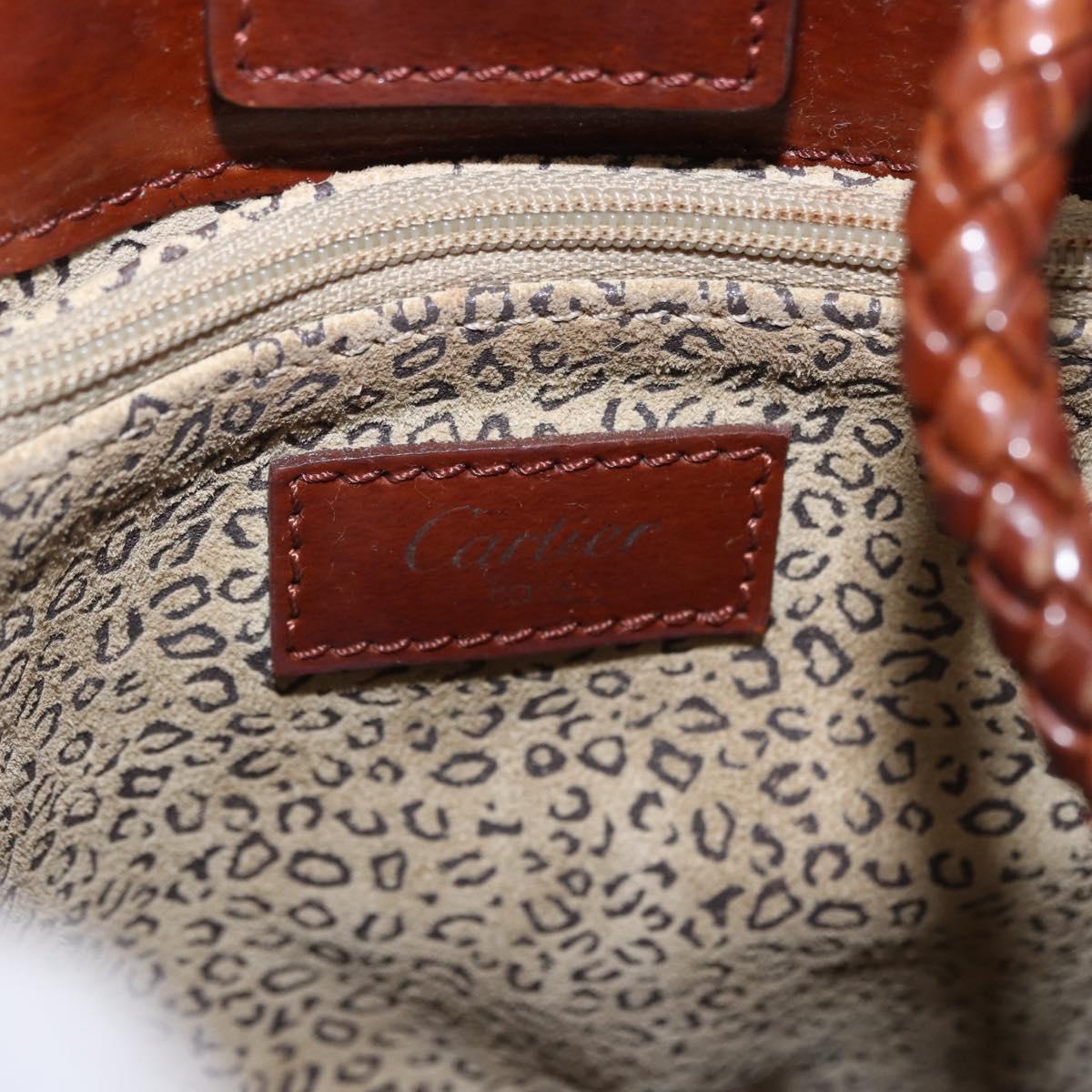 CARTIER Backpack Patent Leather Brown Silver Auth bs36391
