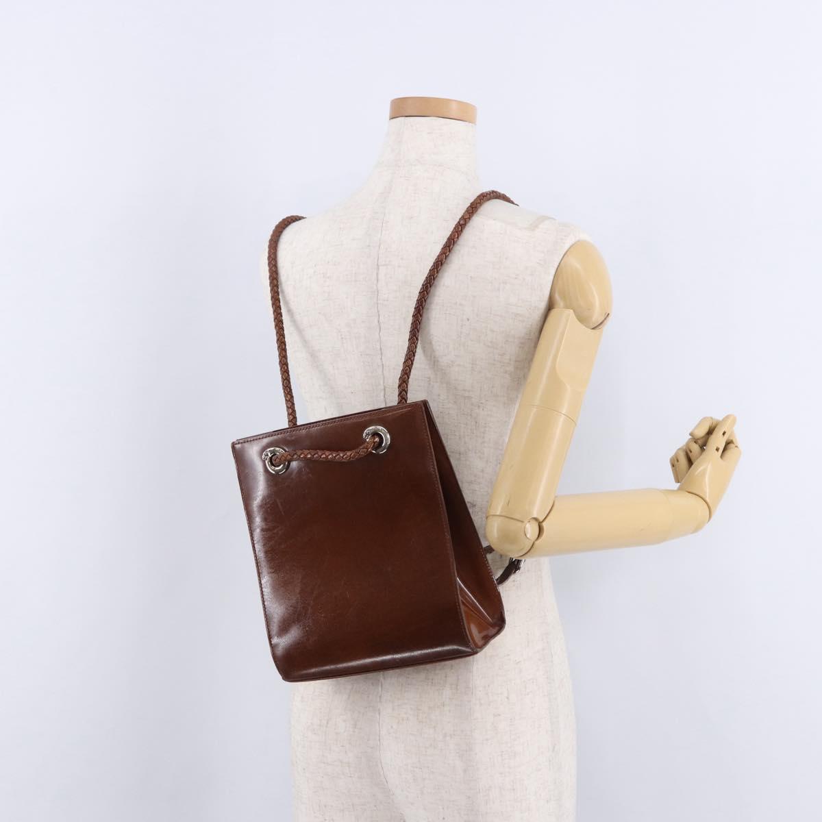 CARTIER Backpack Patent Leather Brown Silver Auth bs36391