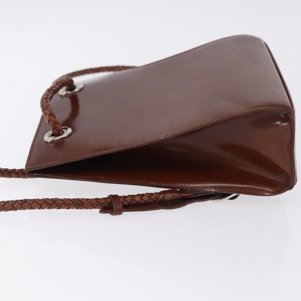 CARTIER Backpack Patent Leather Brown Silver Auth bs36391