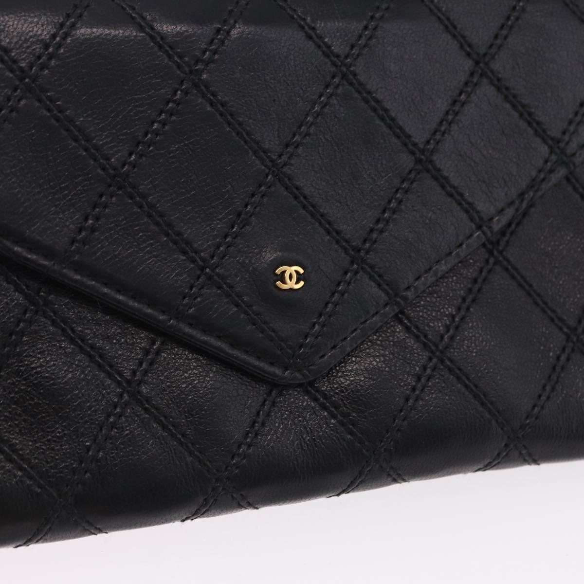 CHANEL Bicolore Long Wallet Lamb Skin Black Gold CC Auth bs36392A