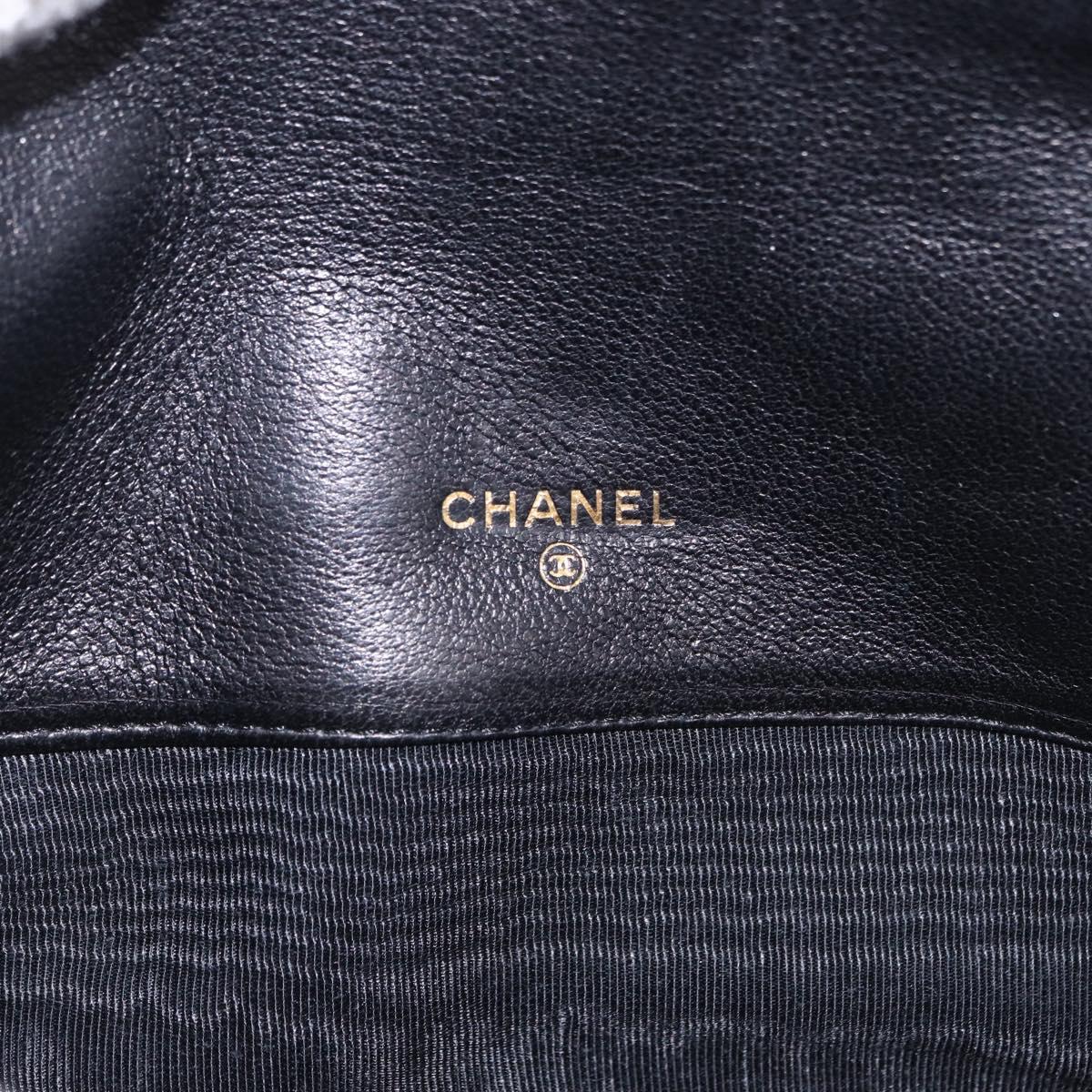 CHANEL Bicolore Long Wallet Lamb Skin Black Gold CC Auth bs36392A