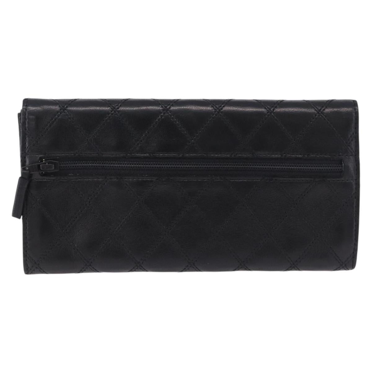 CHANEL Bicolore Long Wallet Lamb Skin Black Gold CC Auth bs36392A