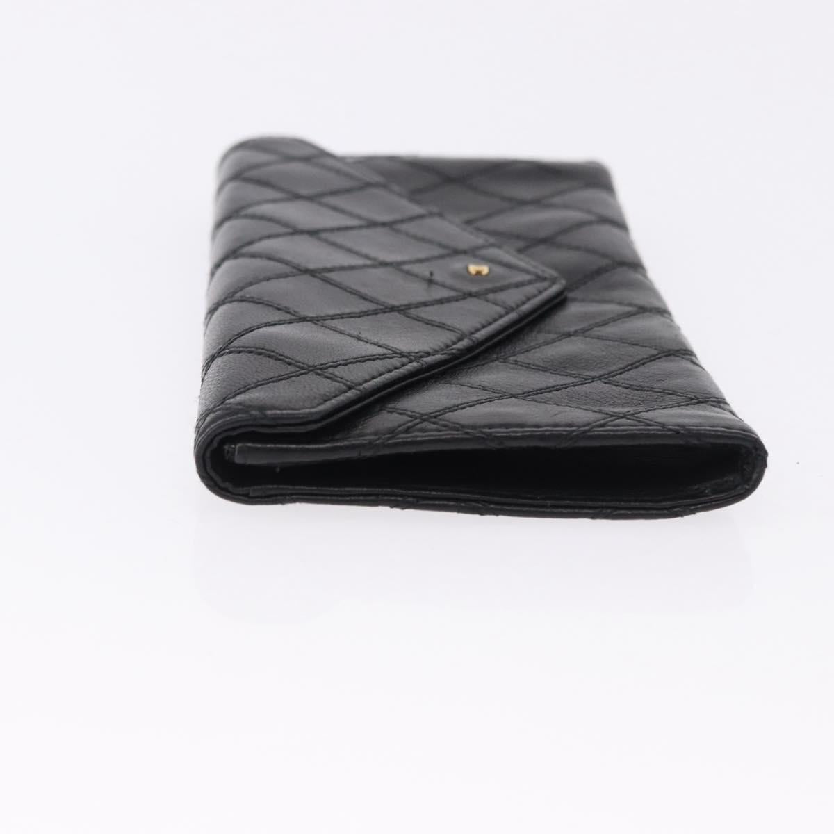 CHANEL Bicolore Long Wallet Lamb Skin Black Gold CC Auth bs36392A