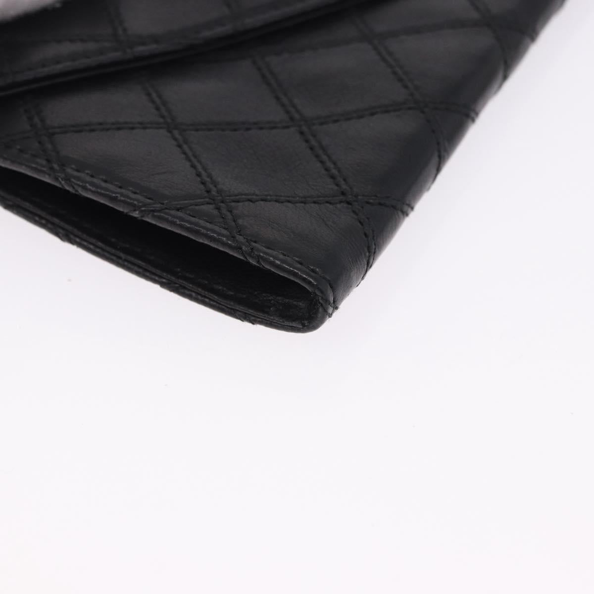 CHANEL Bicolore Long Wallet Lamb Skin Black Gold CC Auth bs36392A