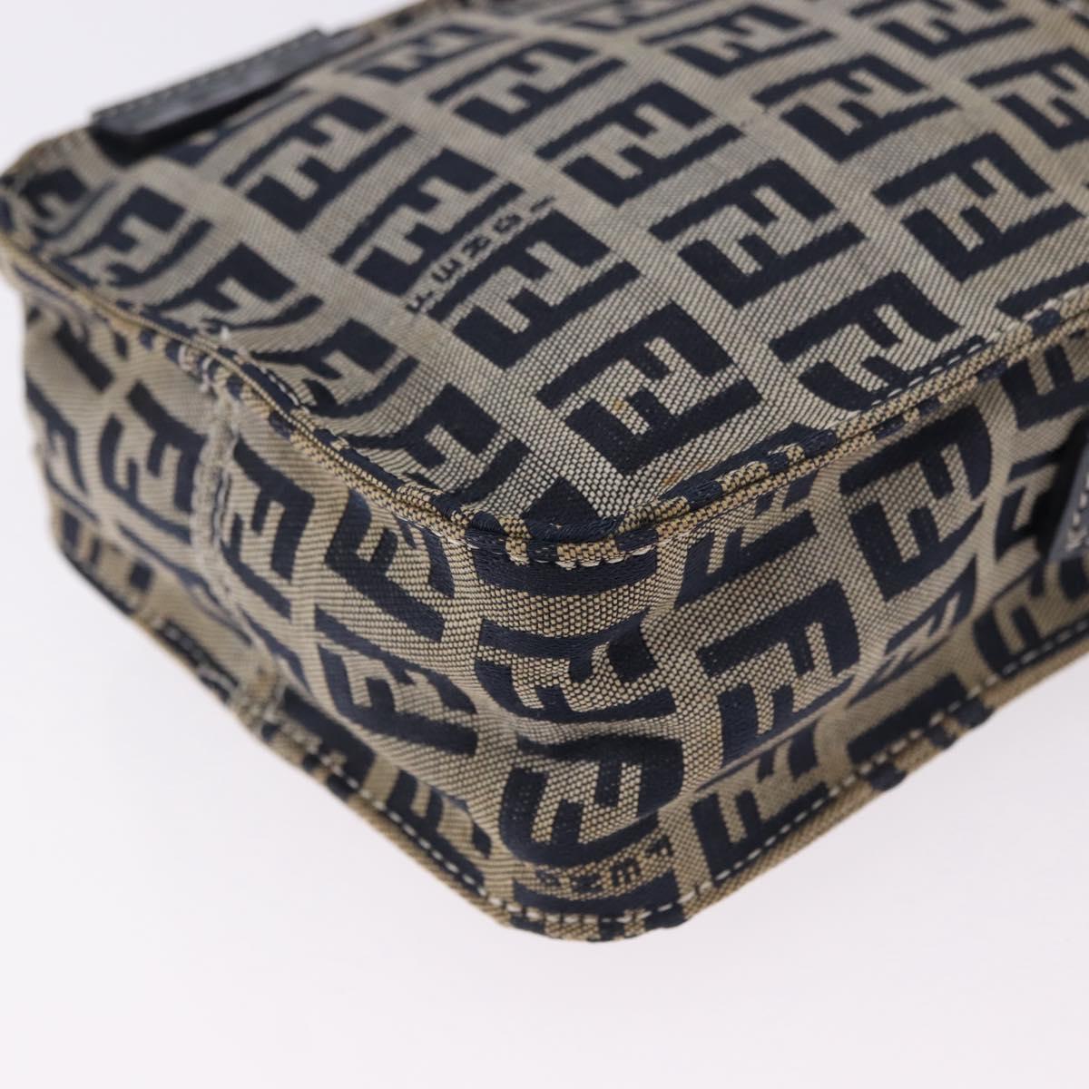 FENDI Zucchino Canvas Shoulder Bag Navy Silver Auth bs36393