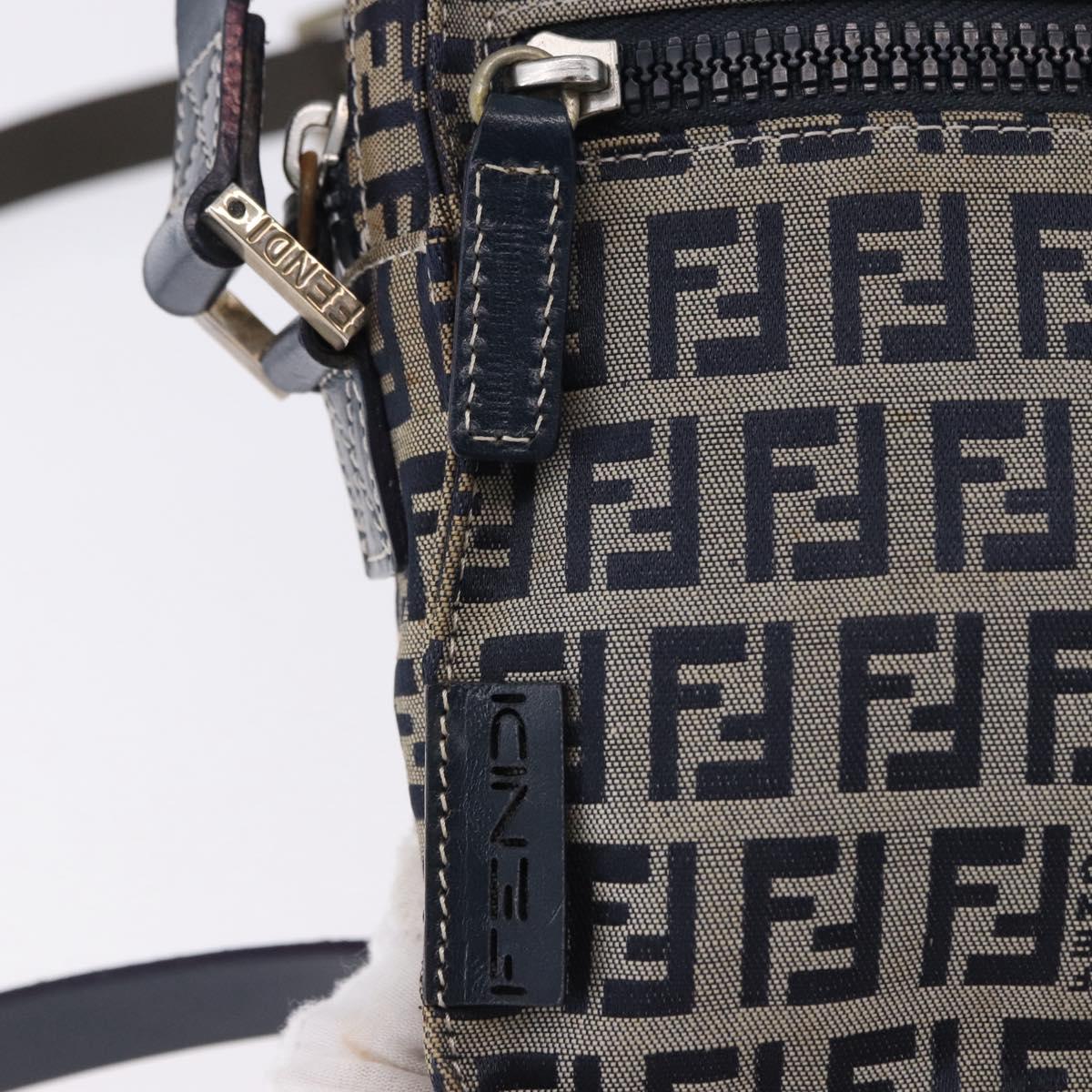 FENDI Zucchino Canvas Shoulder Bag Navy Silver Auth bs36393