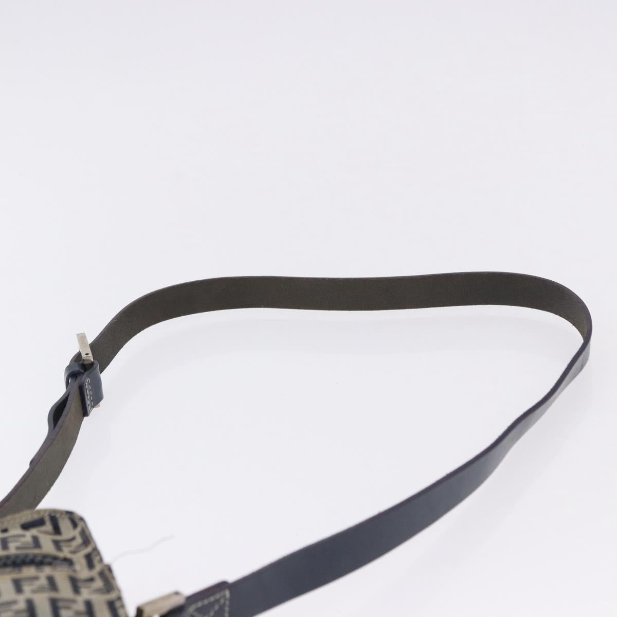 FENDI Zucchino Canvas Shoulder Bag Navy Silver Auth bs36393