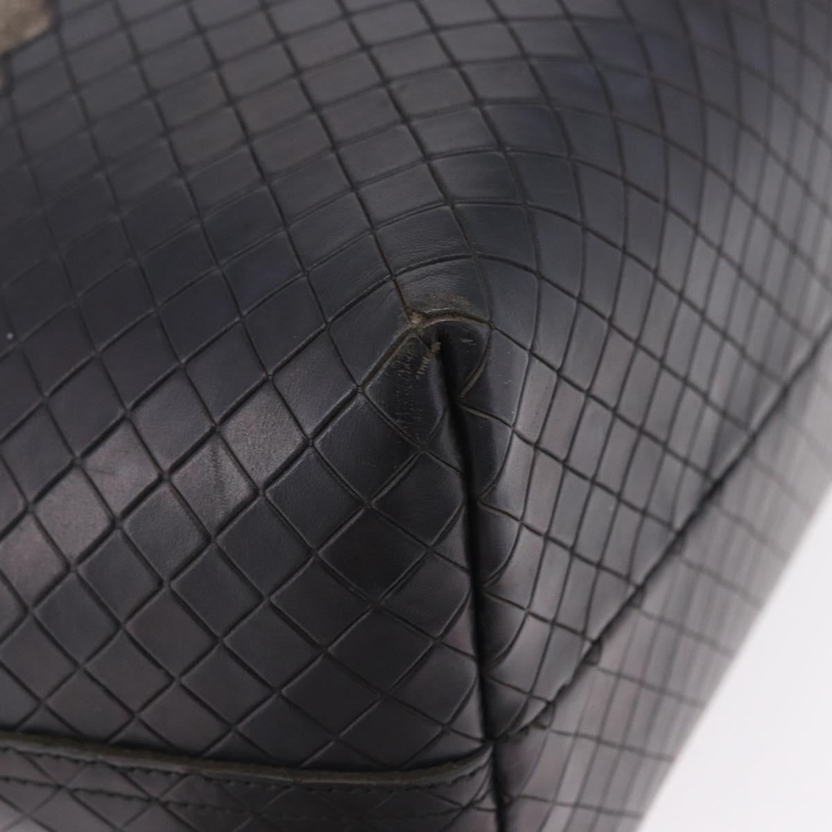 BOTTEGA VENETA INTRECCIATO Hand Bag Canvas Leather Black Beige Auth bs36395