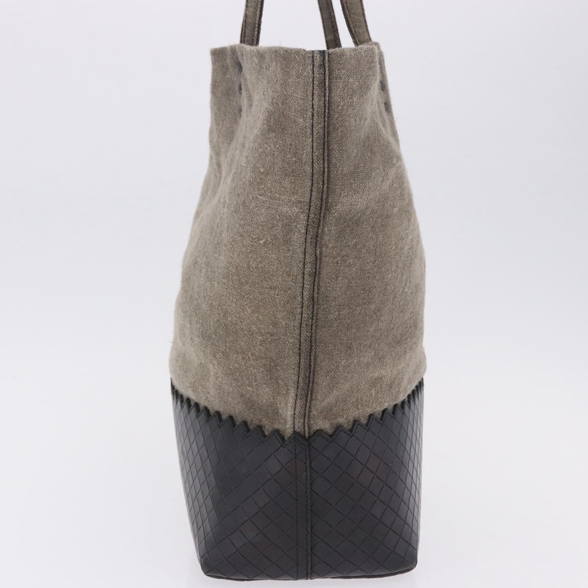 BOTTEGA VENETA INTRECCIATO Hand Bag Canvas Leather Black Beige Auth bs36395
