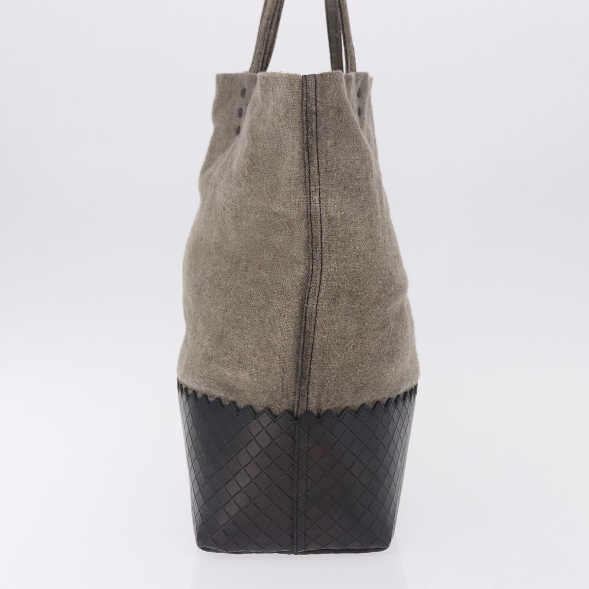 BOTTEGA VENETA INTRECCIATO Hand Bag Canvas Leather Black Beige Auth bs36395