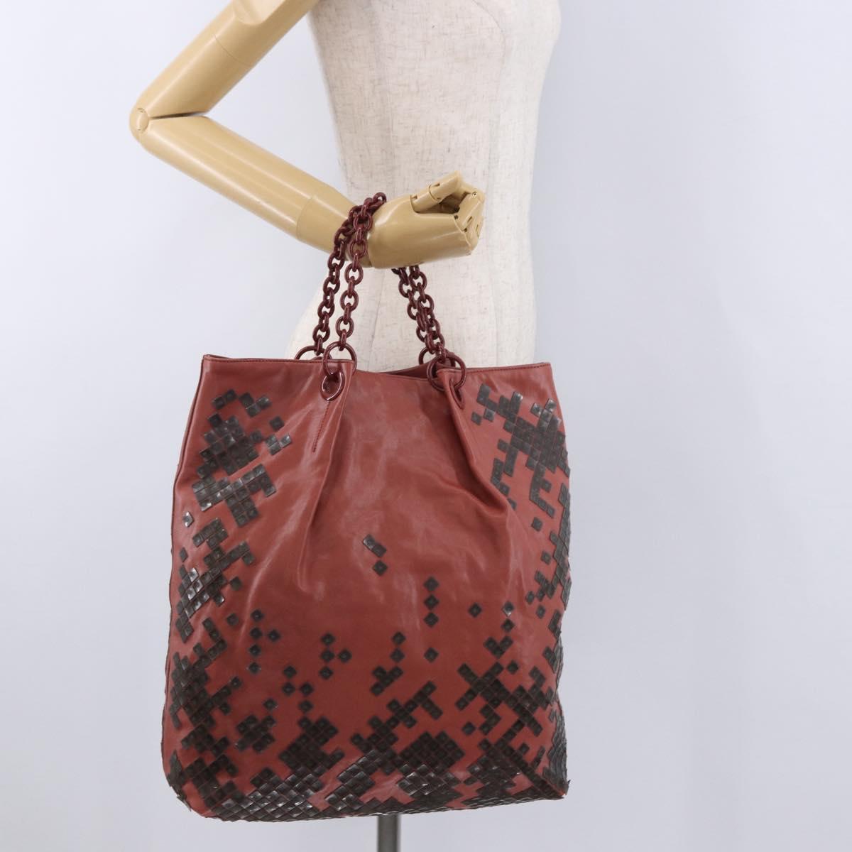 BOTTEGA VENETA Chain Hand Bag Leather Pink Auth bs36396A