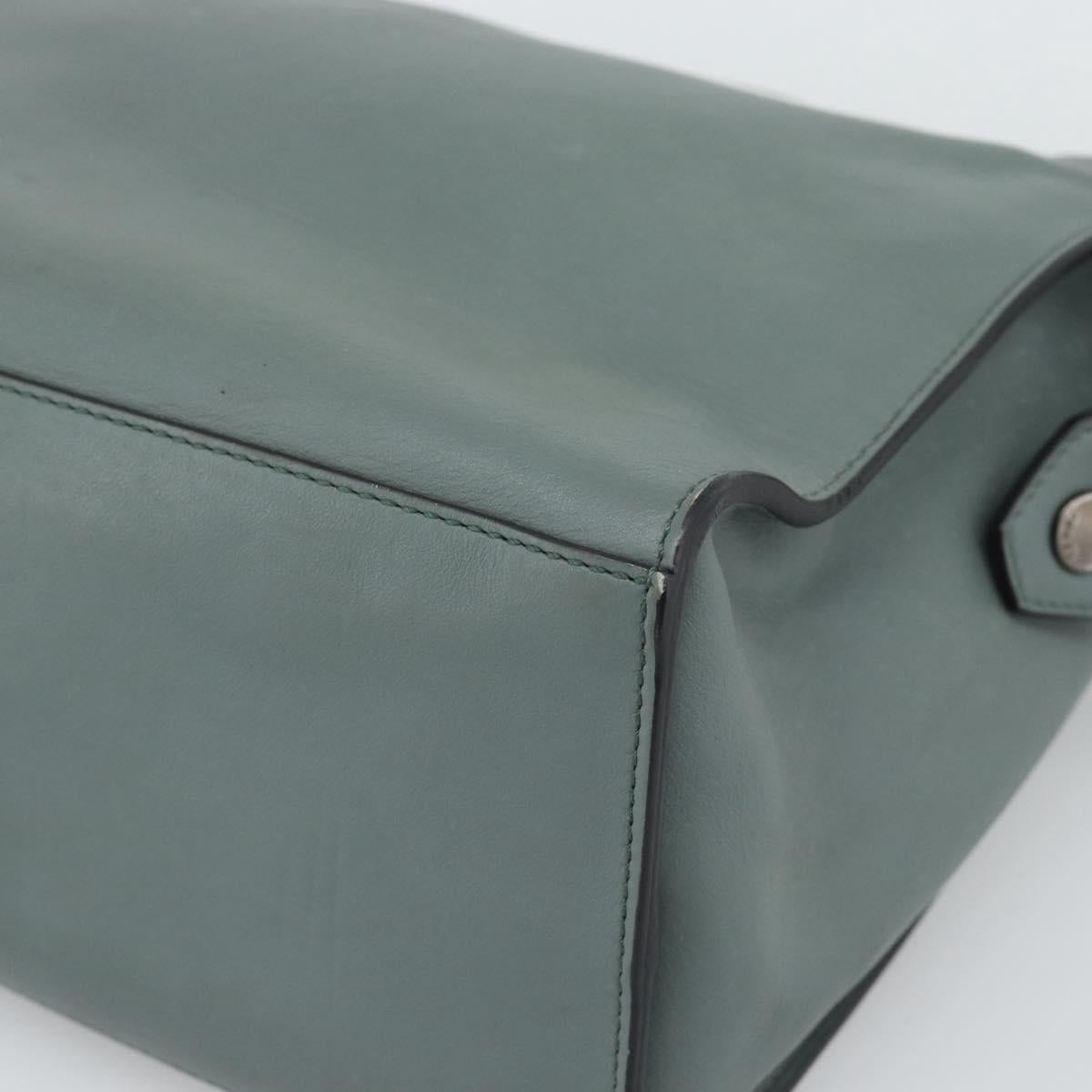 FENDI Hand Bag Leather 2way Green Silver Auth bs36397
