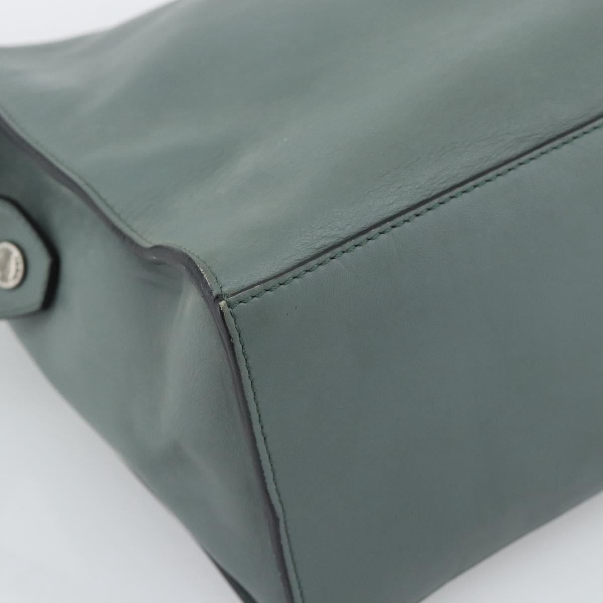 FENDI Hand Bag Leather 2way Green Silver Auth bs36397