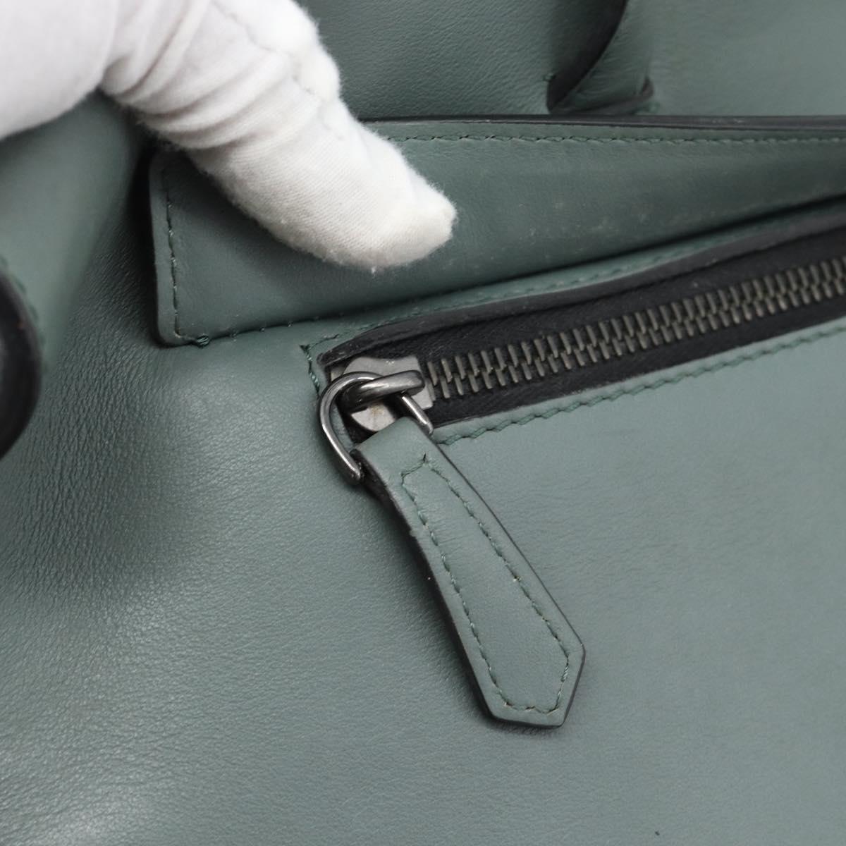 FENDI Hand Bag Leather 2way Green Silver Auth bs36397
