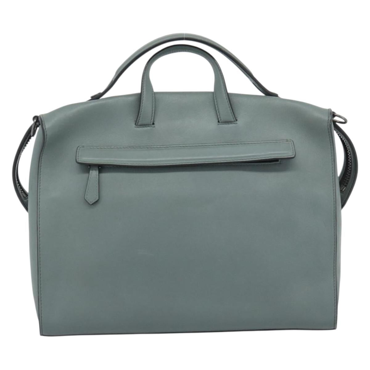 FENDI Hand Bag Leather 2way Green Silver Auth bs36397