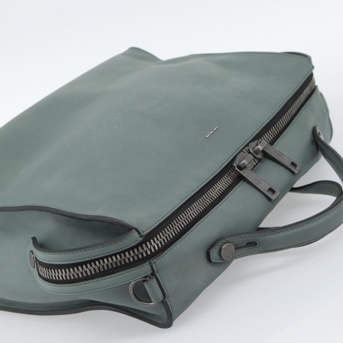 FENDI Hand Bag Leather 2way Green Silver Auth bs36397