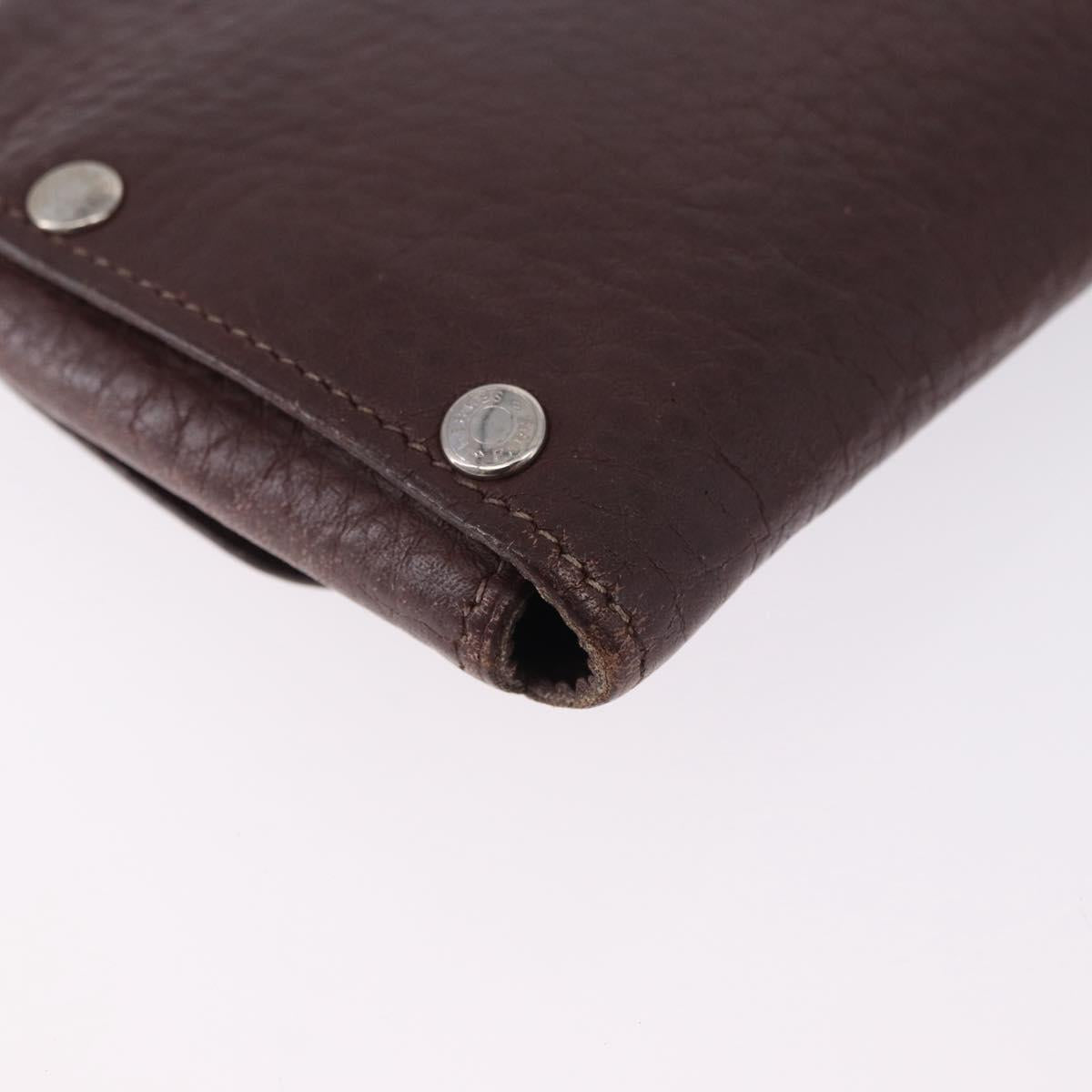 HERMES Etui Cult GM Card Case Leather Brown Silver Auth bs36398