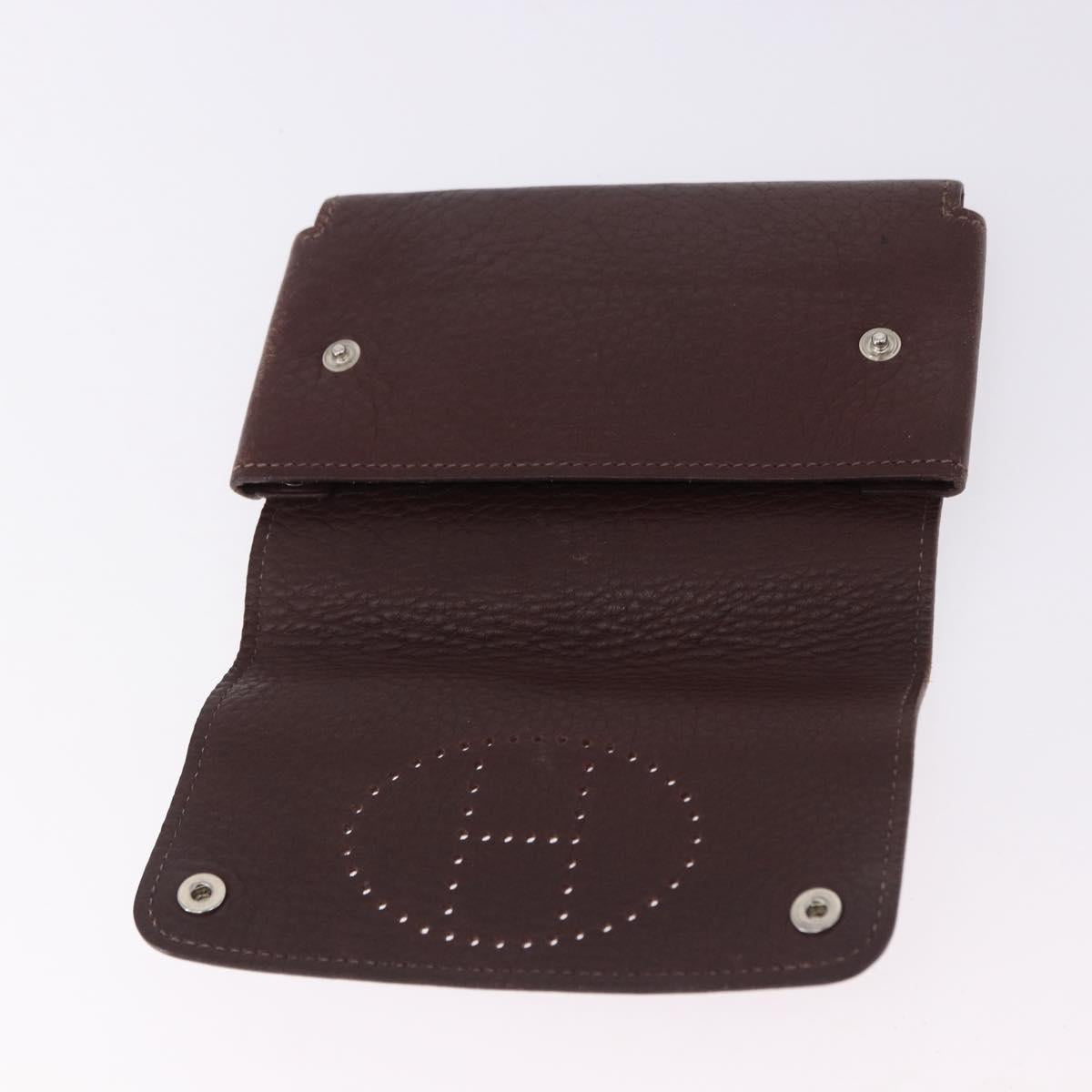 HERMES Etui Cult GM Card Case Leather Brown Silver Auth bs36398