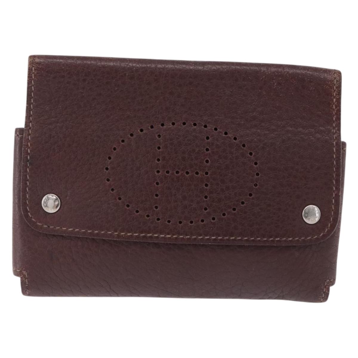 HERMES Etui Cult GM Card Case Leather Brown Silver Auth bs36398