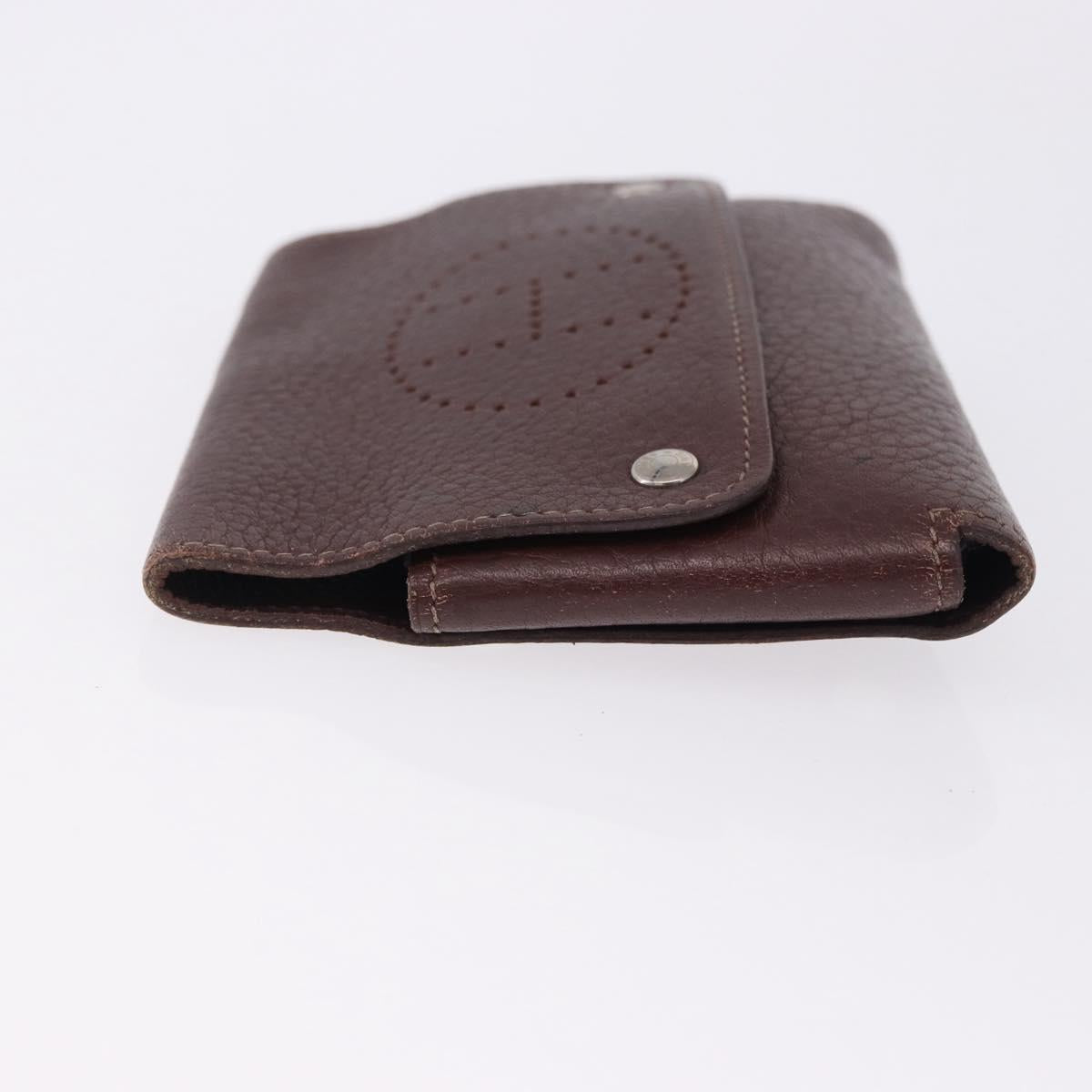 HERMES Etui Cult GM Card Case Leather Brown Silver Auth bs36398