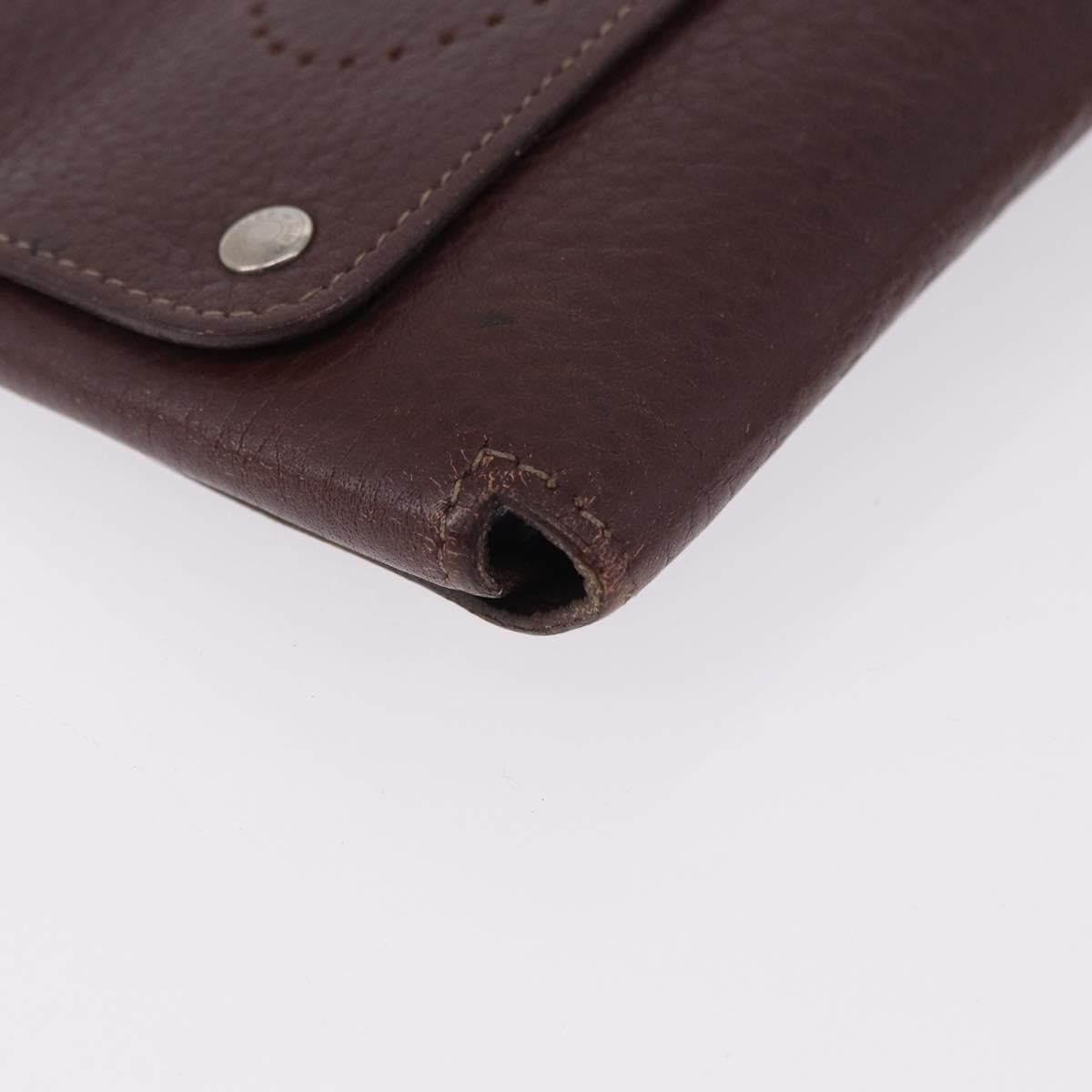 HERMES Etui Cult GM Card Case Leather Brown Silver Auth bs36398
