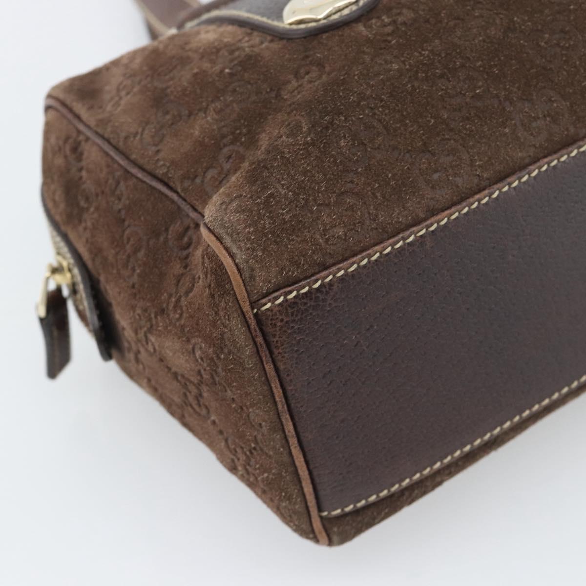 GUCCI GG Canvas Hand Bag Suede Brown Gold 152457 Auth bs36399A