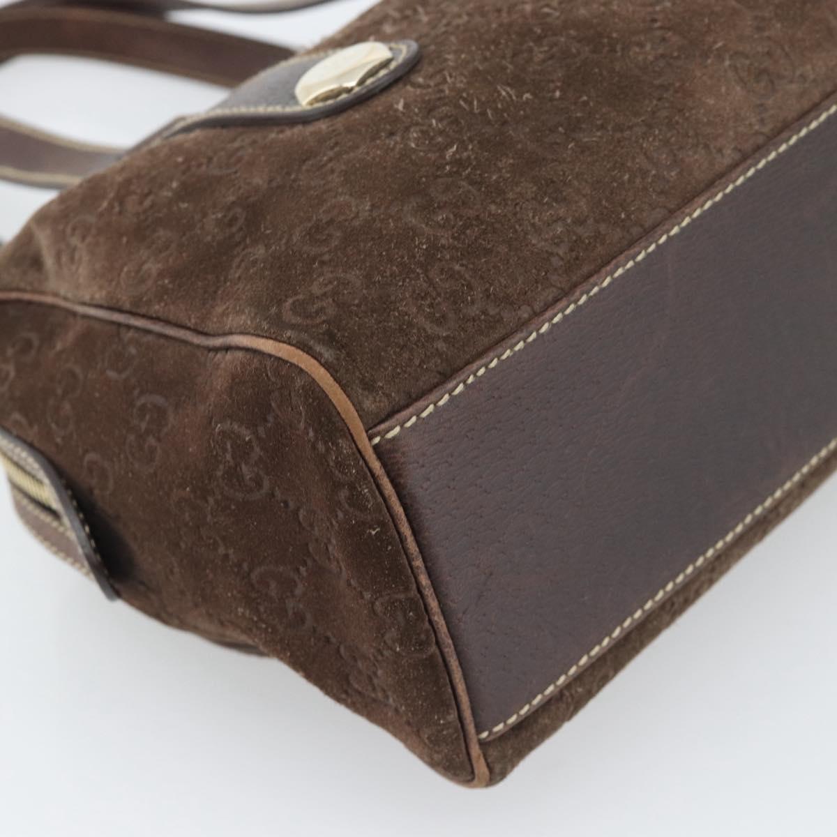 GUCCI GG Canvas Hand Bag Suede Brown Gold 152457 Auth bs36399A