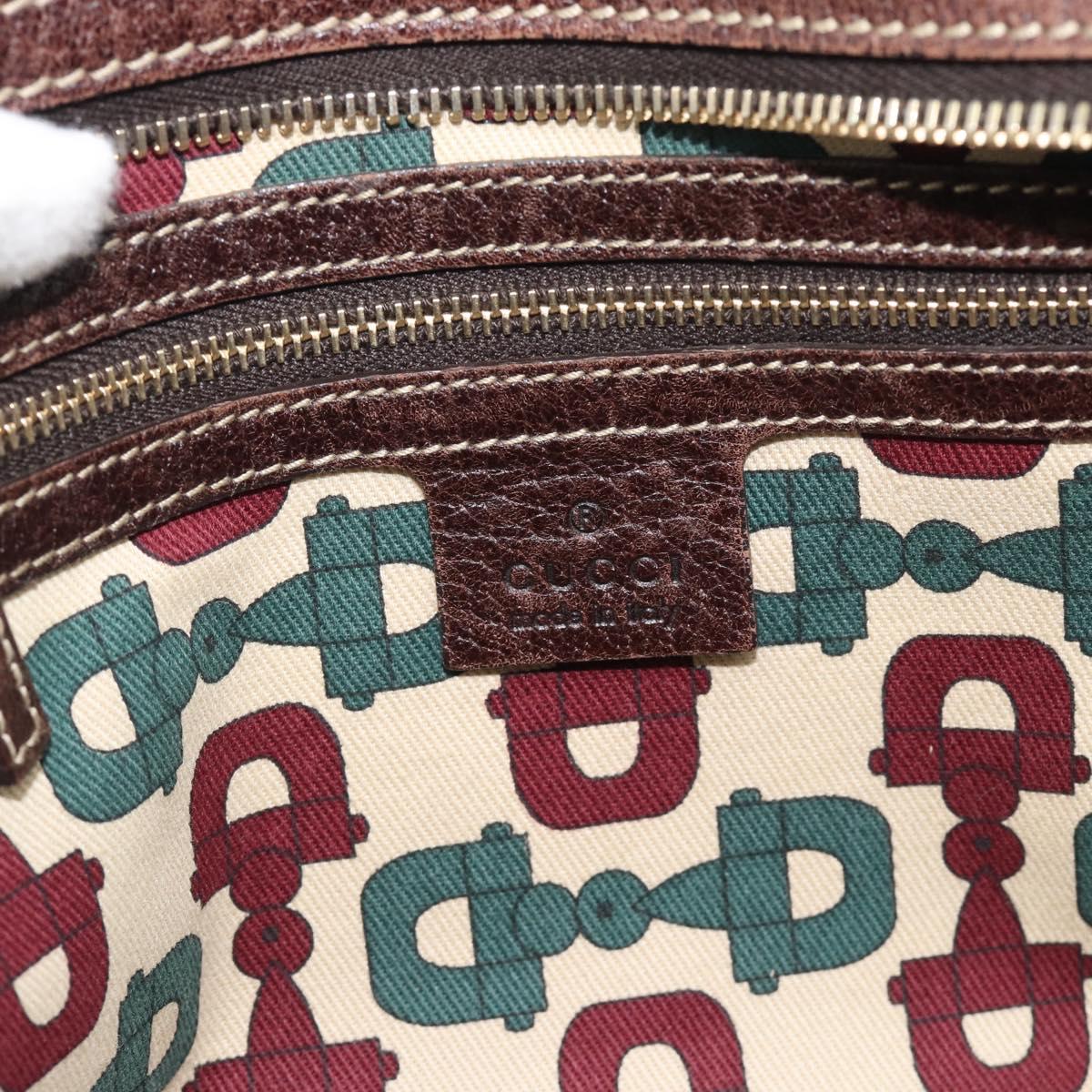 GUCCI GG Canvas Hand Bag Suede Brown Gold 152457 Auth bs36399A