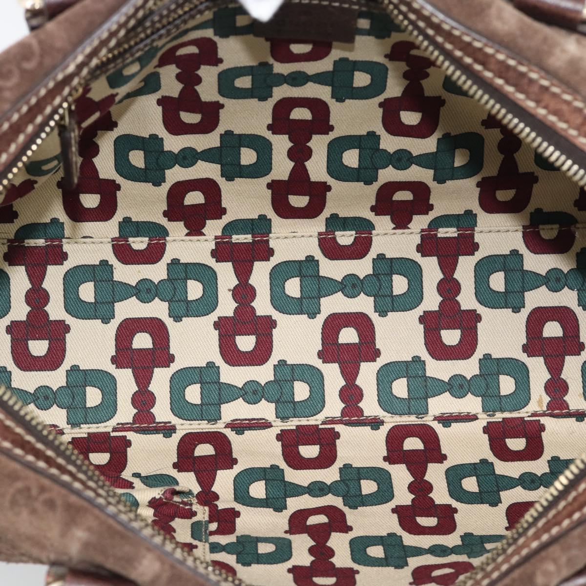 GUCCI GG Canvas Hand Bag Suede Brown Gold 152457 Auth bs36399A