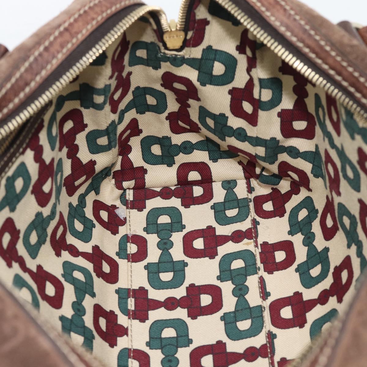 GUCCI GG Canvas Hand Bag Suede Brown Gold 152457 Auth bs36399A