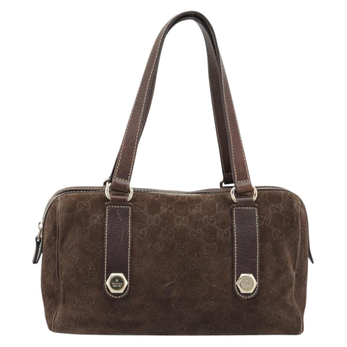 GUCCI GG Canvas Hand Bag Suede Brown Gold 152457 Auth bs36399A