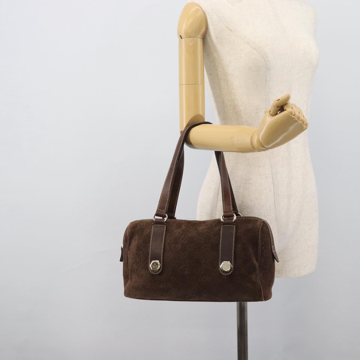 GUCCI GG Canvas Hand Bag Suede Brown Gold 152457 Auth bs36399A