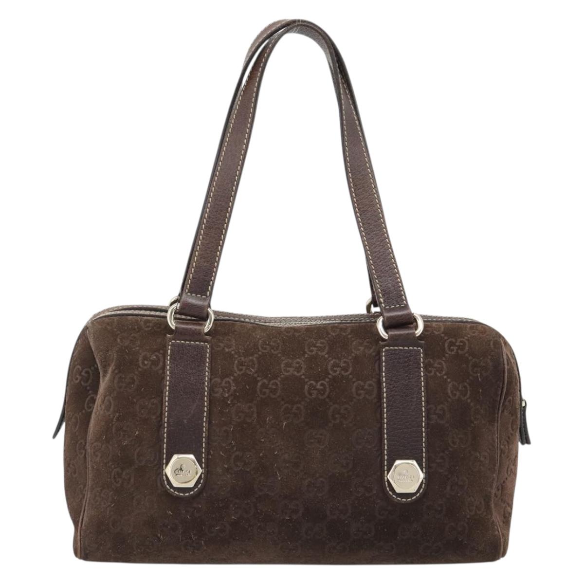GUCCI GG Canvas Hand Bag Suede Brown Gold 152457 Auth bs36399A